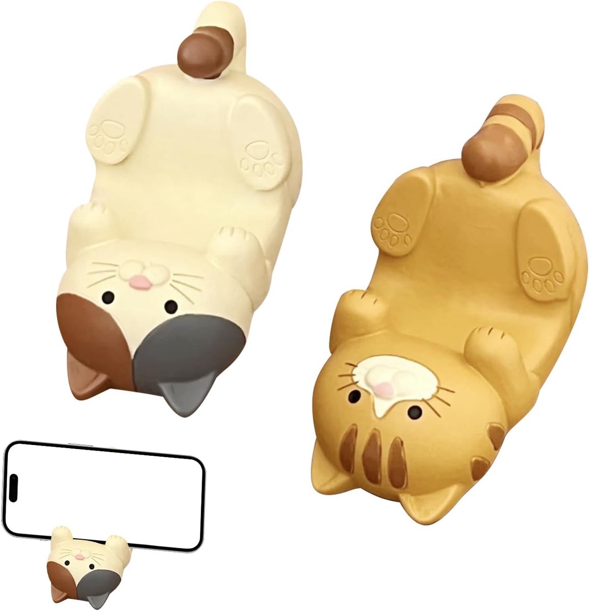 2 stuks grappige telefoonhouders voor katten - schattige telefoonhouder met kattenhoofd voor tafel en bureau, kattenmotief smartphone standaard glazen standaard