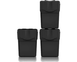 Sortibox Afvalemmer, 3-delige set, 100% gerecyclede kunststof, zwart, volume 3 x 20 l