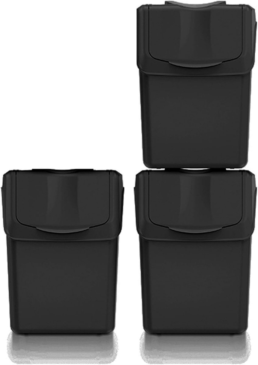 Sortibox Afvalemmer, 3-delige set, 100% gerecyclede kunststof, zwart, volume 3 x 20 l