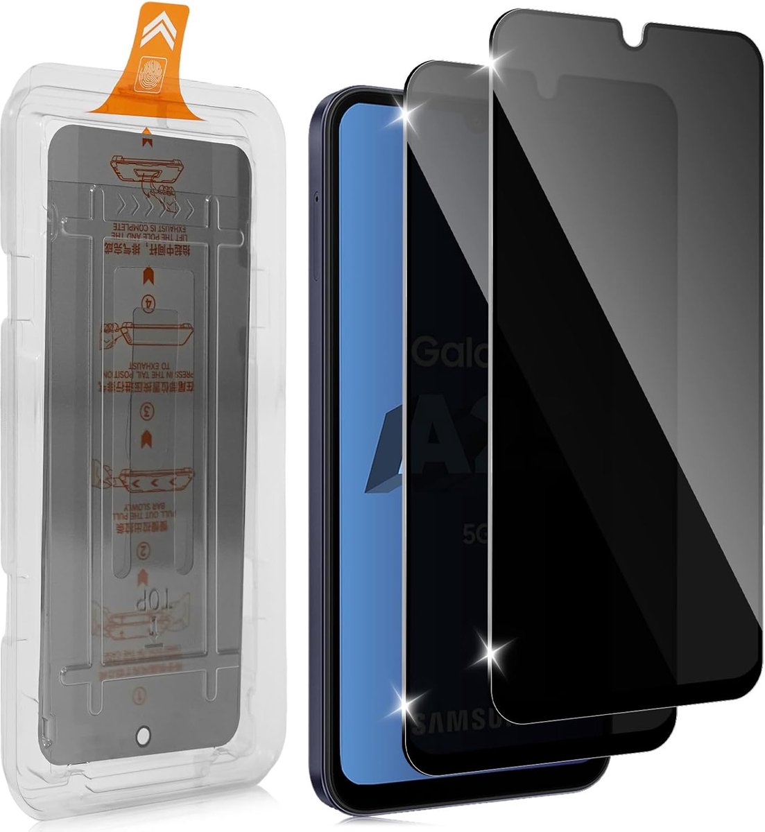 Beschermfolie voor Samsung Galaxy A25 5G, inkijkbescherming, pantserglas, anti-spy, beschermfolie voor auto-installatie, 2 stuks