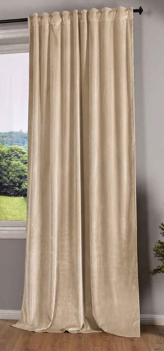 Milano verduisterend gordijn 20357, fluweel, ondoorzichtig, met lussen, tunnelzoom, strijkband, in te korten, zandkleurig, 1 stuks H x B 235 x 135 cm