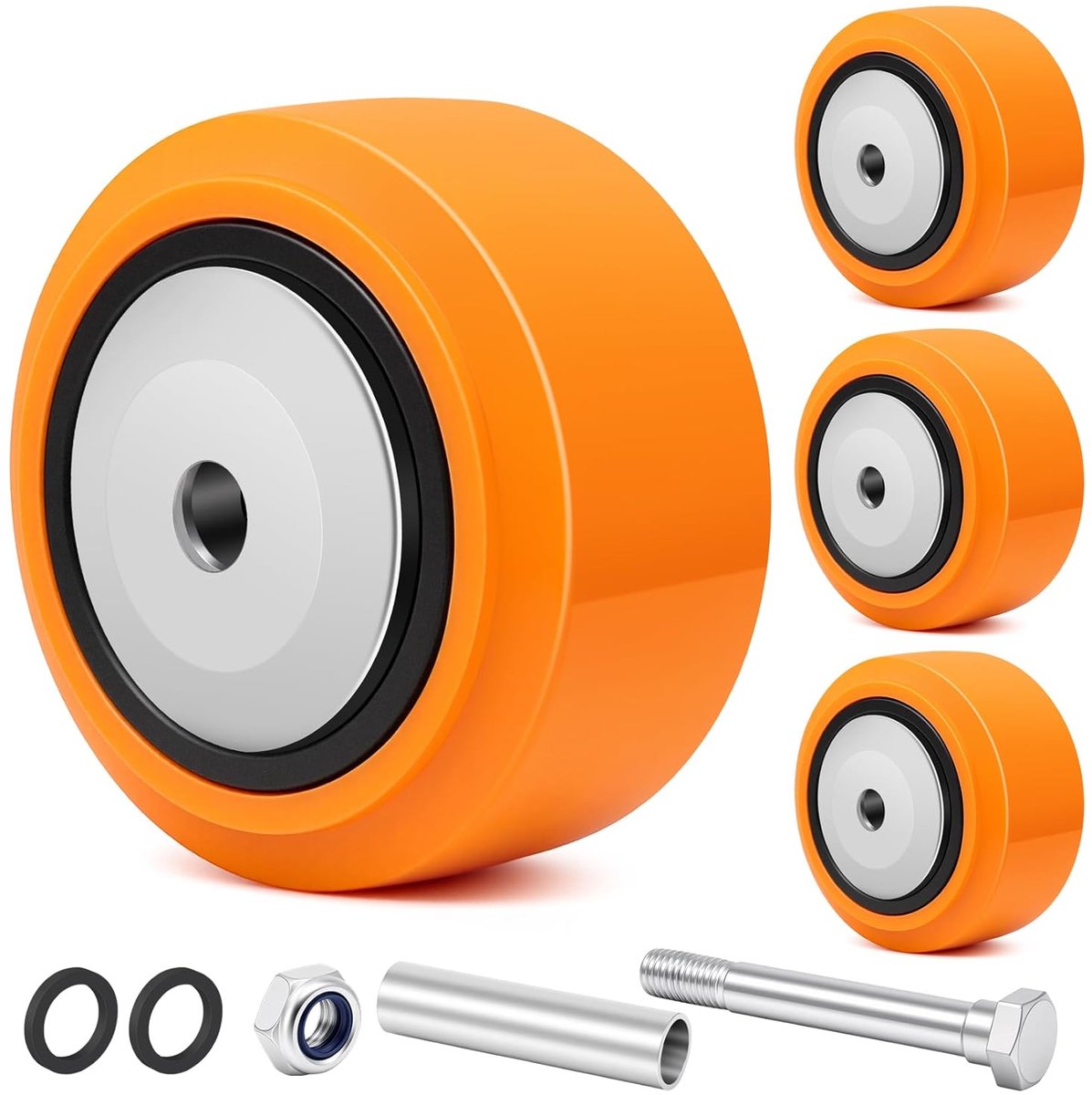 Reservewiel voor zware belasting, polyurethaan op polyolefine dubbele kogellagers, transportwielen 1100 kg draagkracht, 12,7 mm boring, inclusief stofbescherming voor werkbank, machines, 4