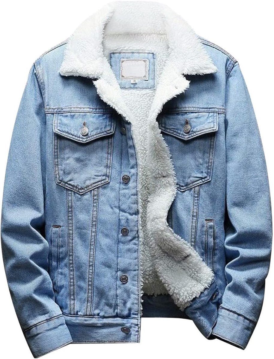 Heren Revers Sherpa Fleece Gevoerd Dikker Denim Jean Trucker Jas Jassen