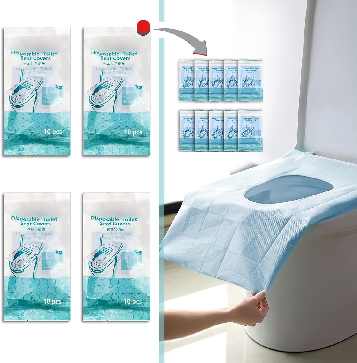 40 stuks wegwerp-wc-brilhoezen/wegwerp hygiëneafdekking voor toilet. Waterdicht, zakdeksel