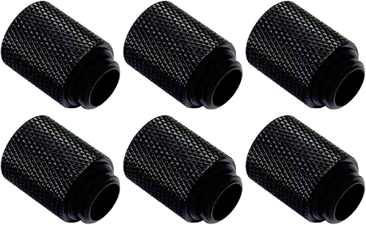 Dracaena.io Set van 6 G1/4 inch 20 mm Hoogte Mannelijk naar Vrouwelijk Extender Fittings, Messing Compressie Fittingen met O-ringen voor PC Vloeibare Koellus, Waterkoeling Tube Connectors, Zwart