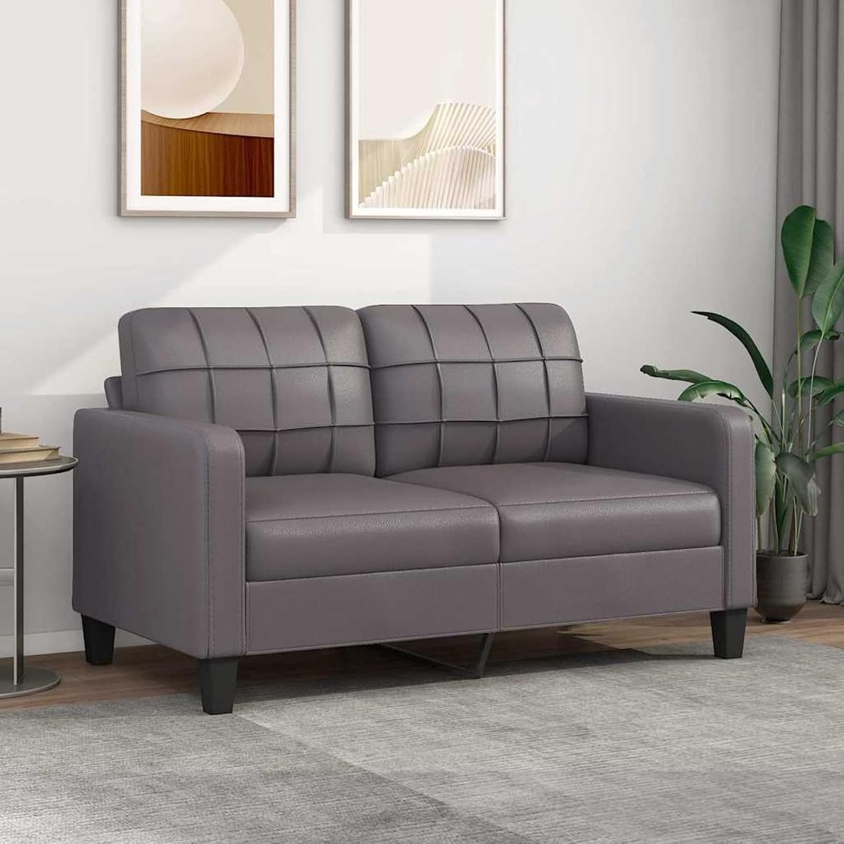 2-zitsbank, grijs, 140 cm, kunstleer, gestoffeerde bank, zitgroepen, bank voor woonkamer, appartement, kantoor, logeerkamer, 359119