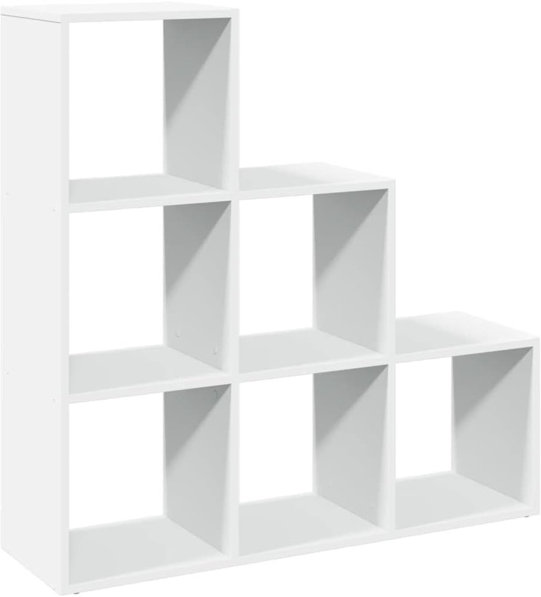 Boekenkast, 3 niveaus, wit, 99 x 29 x 99 cm, houtmateriaal met zes kubusvormige vakken, stabiel en duurzaam, veelzijdig als ruimteverdeler te gebruiken, onderhoudsvriendelijk