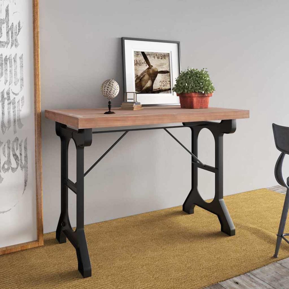 Vurenhout ijzeren frame trendy ontwerp eettafel 110x65x82 cm
