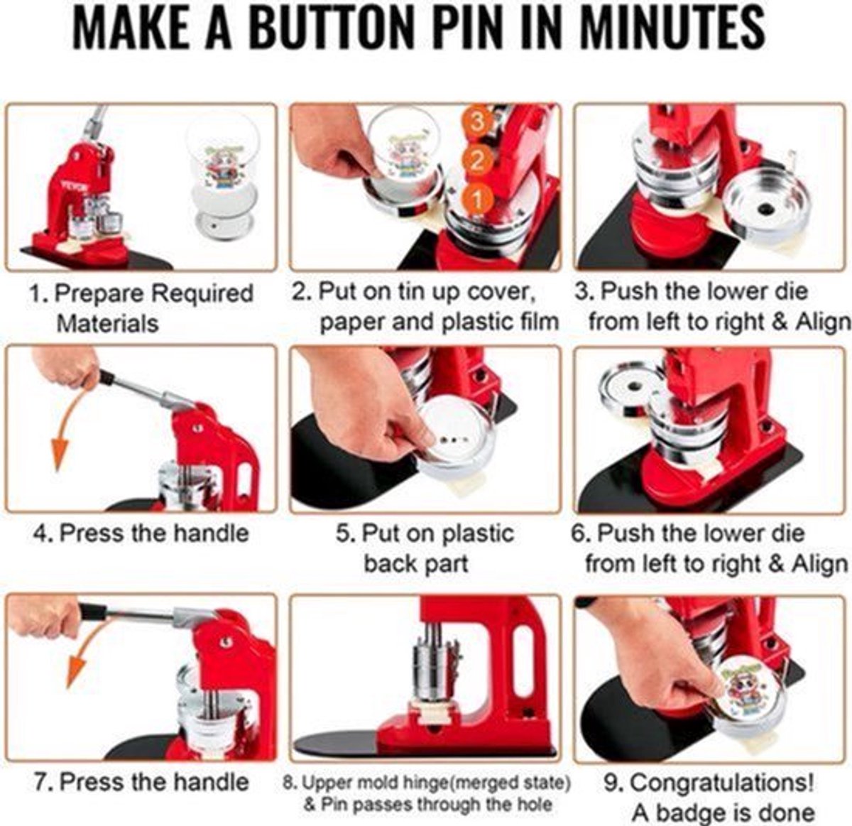 Button Maker - Button Maker Machine - Buttons - Badge Maker - Button Machine - Pin Maker - 32MM - 500st Button Parts
