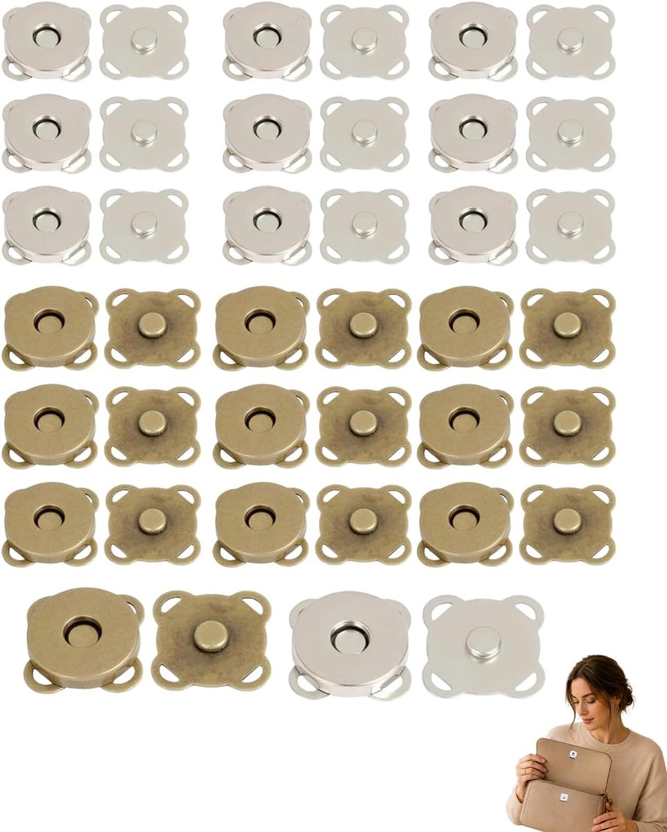 Knopen om op te naaien voor tassen, set van 20 stuks (2 kleuren), veilige sluiting met hoge dichtheid, perfect voor snelle vervanging en reparatie van rugzakken en sleutelhangers
