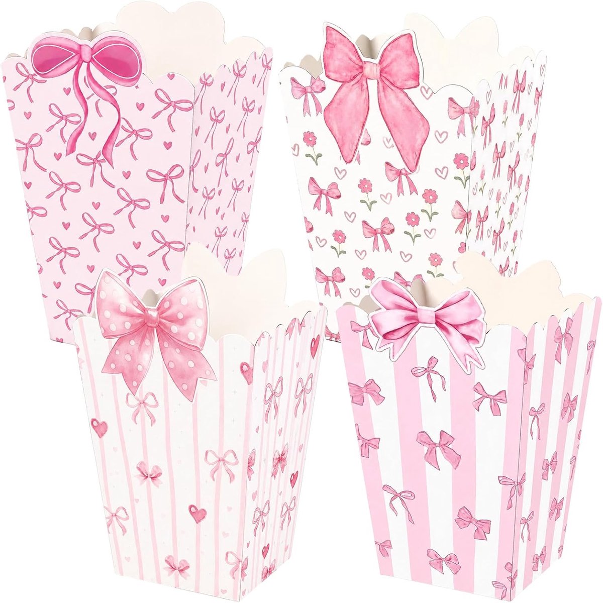 16 Pack Roze Boog Popcorn Dozen 4 Ontwerpen Party Favour Containers