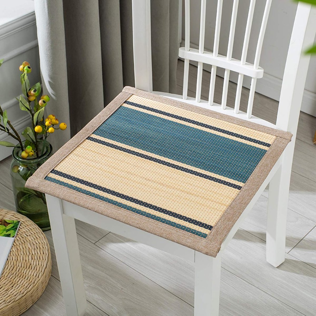 Zitkussen/Ademend Kantoor Home Stoel Cover Eeting/Stoel Kussen, Kussen/Bamboe Mat-Rijst blauw 50x50cm (20x20inch)