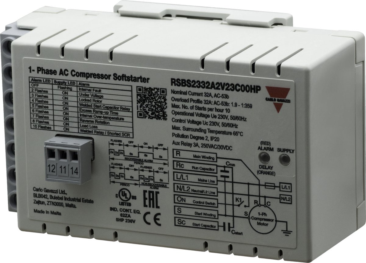 Carlo Gavazzi RSBS 1ph Comp Softstart 230v 32a+aux Relay sc-e