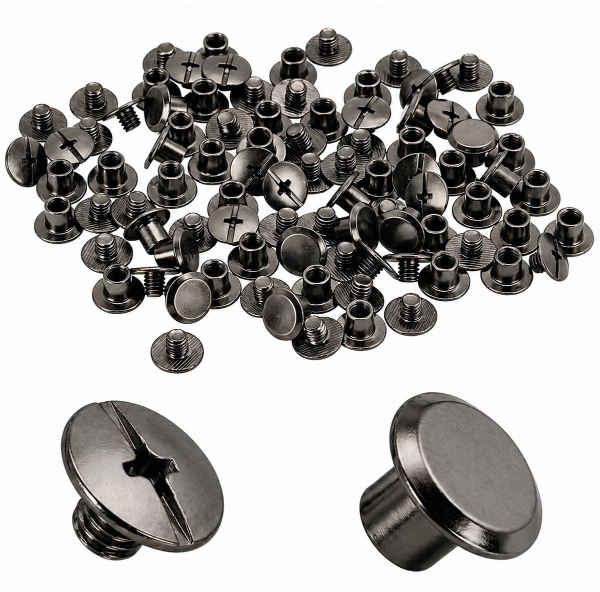 20 stuks boekschroeven, riemschroeven, M4 x 6 mm holle klinknagels, boekbindschroeven, schroefklinknagels voor leer, tassen, boeken, halsbanden, rugzakken, hondenriemen (Gun Black)
