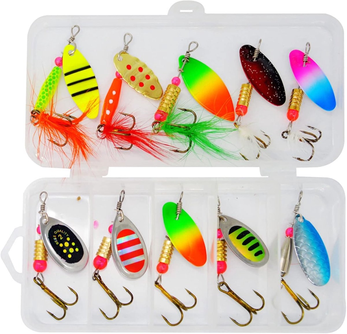 10-delige Spinner Vissen Aas Set voor Forel, Kunstmatige Lepel Aas en Wobbler Set met Opbergdoos voor Vissers