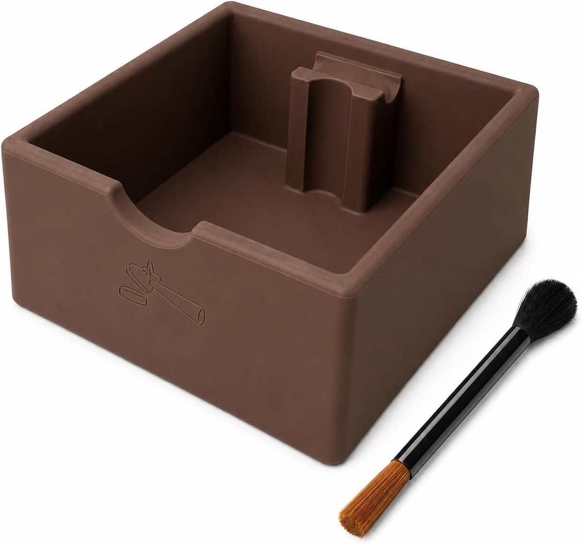 Koffie Knock Box 15 cm/6″ vierkante bruine espresso koffiedik container met solide siliconen klopstang, antislip vaatwasmachinebestendig ontwerp en aluminium nylon dubbelzijdige
