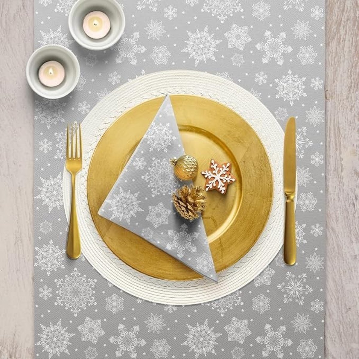 Livatto Tafelloper Sneeuwvlokken Zilver - 40 cm x 24 m - Airlaid - FSC - Winter Decoratie