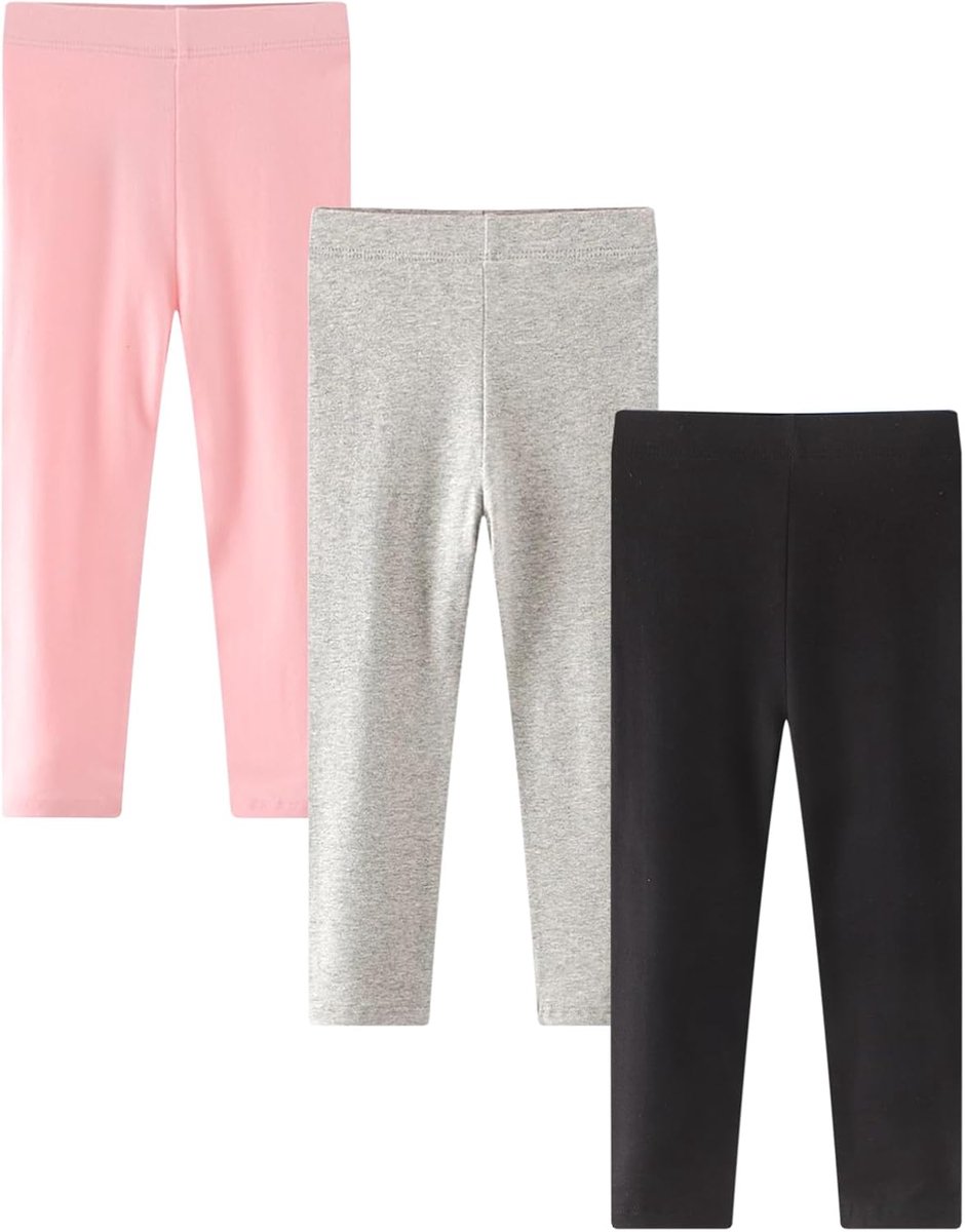 Leggings voor meisjes, set van 3, katoen, lang, elastisch, effen, van 6 maanden tot 6 jaar