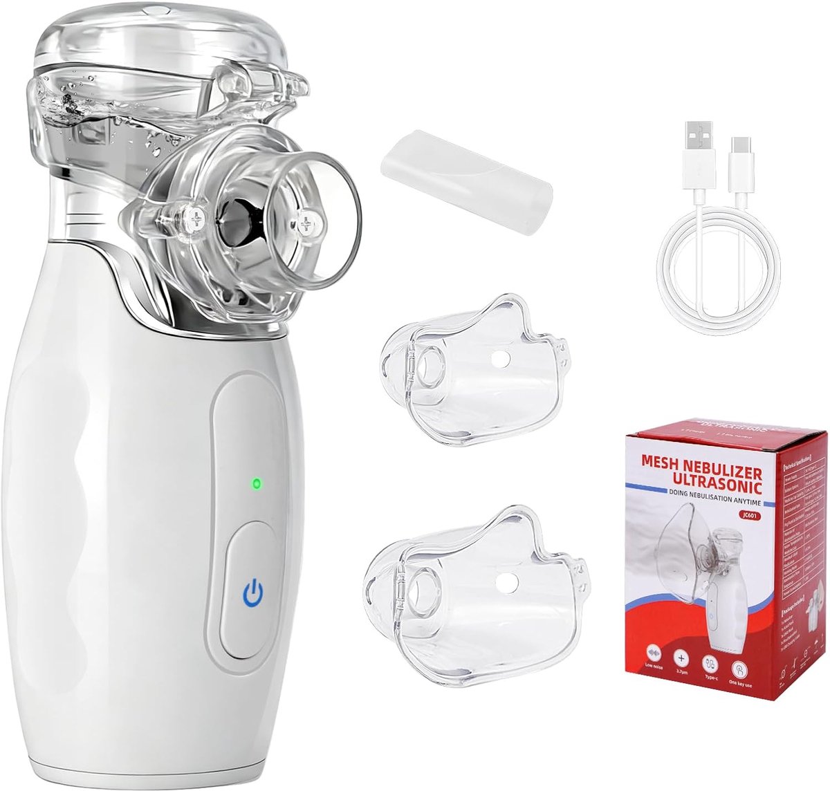 Inhalatieapparaat voor kinderen, inhalatieapparaat Draagbaar inhalatieapparaat voor volwassenen Inhalator USB-oplaadbare inhalator met twee gezichtsmaskers en een mondstuk
