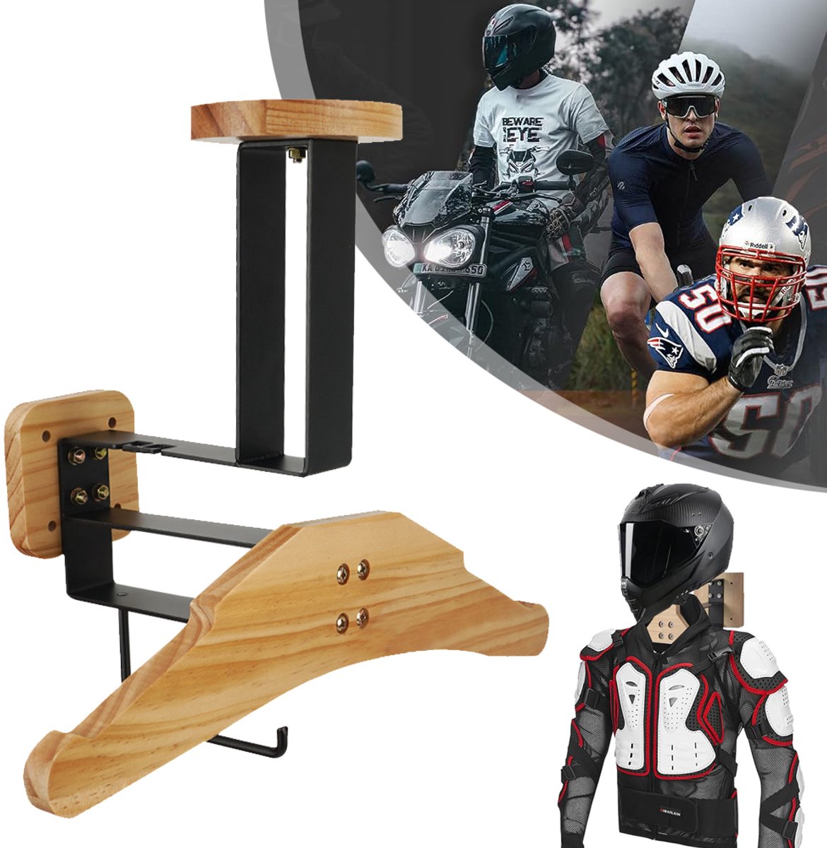 Multifunctionele Houder Voor Motorhelm - Motorhelmstandaard Muurbevestiging - Helmhouder Met Kledinghanger