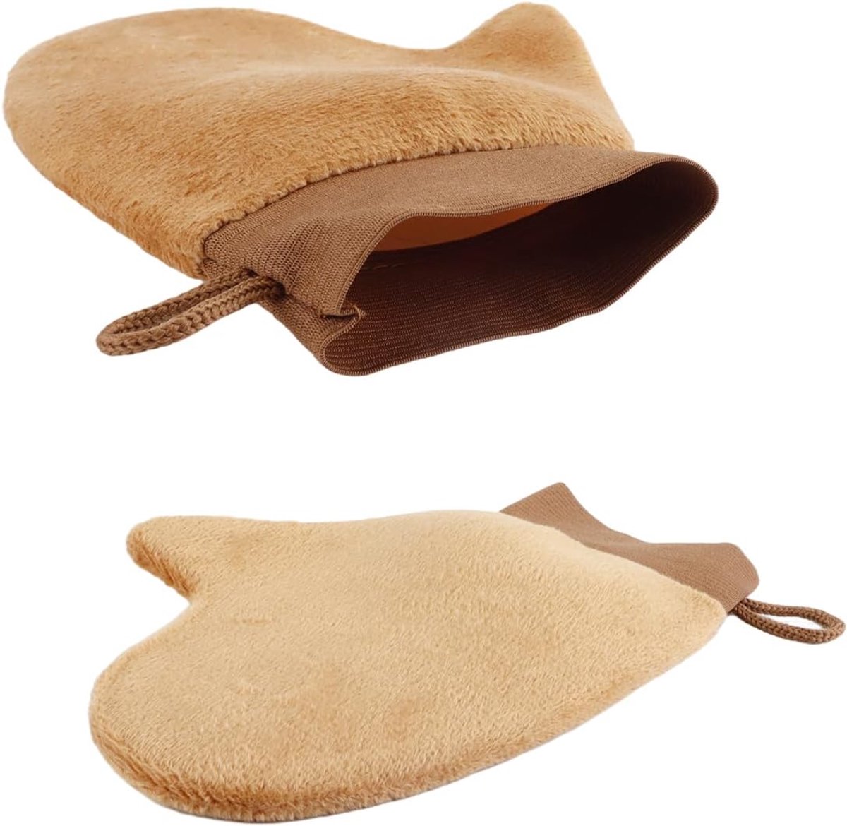 6 stuks ultrazachte zelfbruinende handschoen met dubbelzijdige applicator, touch tan voor mousse, lotion, crème (bruin)