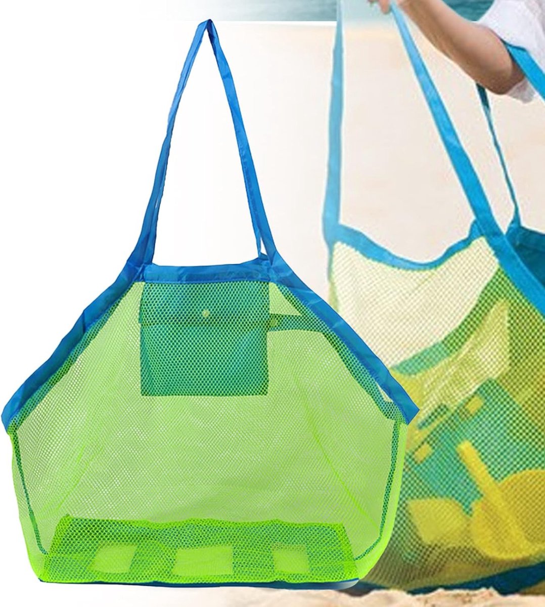Grote mesh tas voor zand speelgoed, strandtas, opbergtas voor buitenspeelgoed en vakantieaccessoires