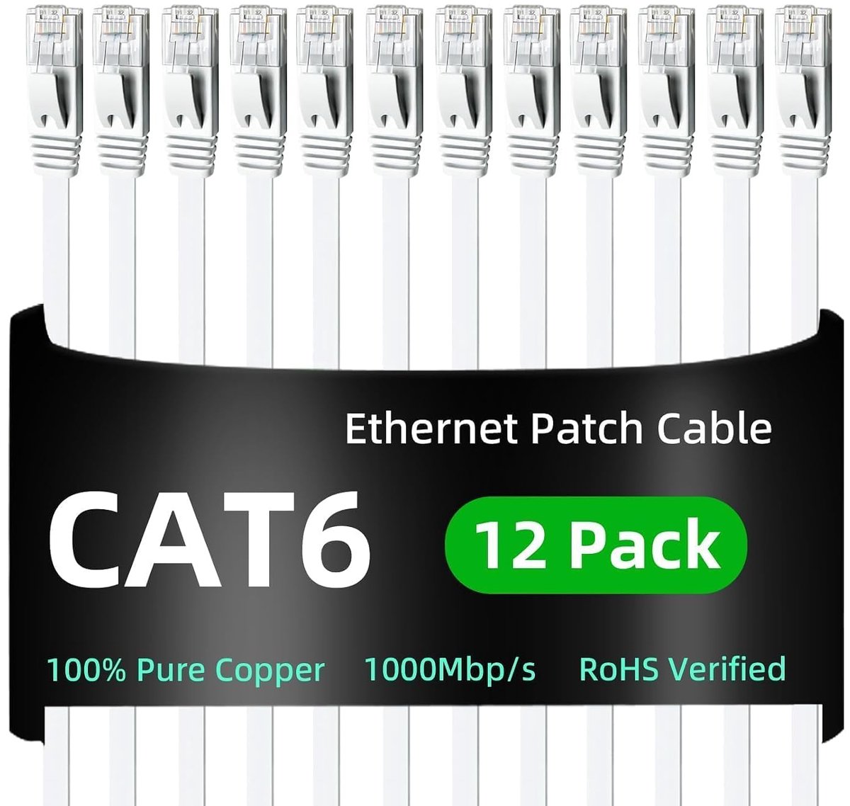 CAT6 LAN-kabel, 1000 Mbit/s, platte netwerkkabel, 2 m, 12 stuks