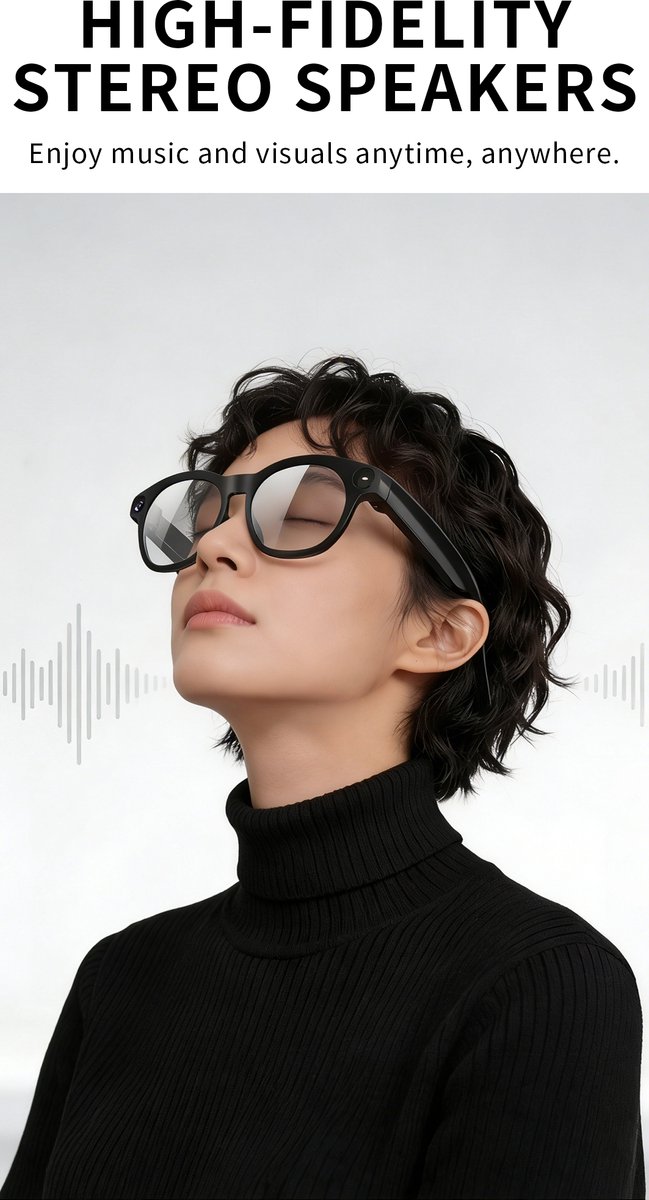 Wevelnit AI Smart Camera Bril met 8MP Camera - Bluetooth 5.3 - Open Ear Audio - AI Assistent - Live Streaming - Vertaling - USB-C Oplaadbaar - Zwart — afbeelding 5