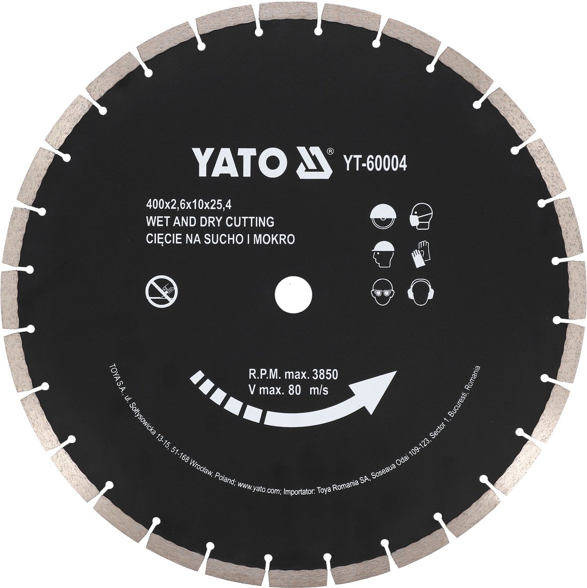 YATO Diamantschijf Beton & Graniet - Ø 400 mm - Asgat 25.4 mm - Warmgeperst Segment - Droog & Nat Zagen