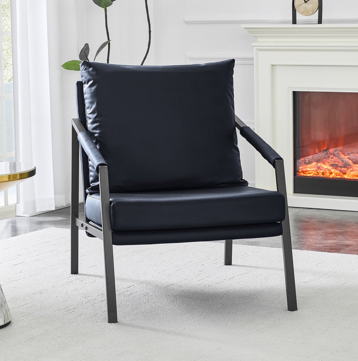 DESMIU Fauteuil - Gewatteerd Kunstleer Met Metalen Frame - Industriële Leesstoel Voor Woonkamer En Kantoor - 67x67x80 Cm - Zwart
