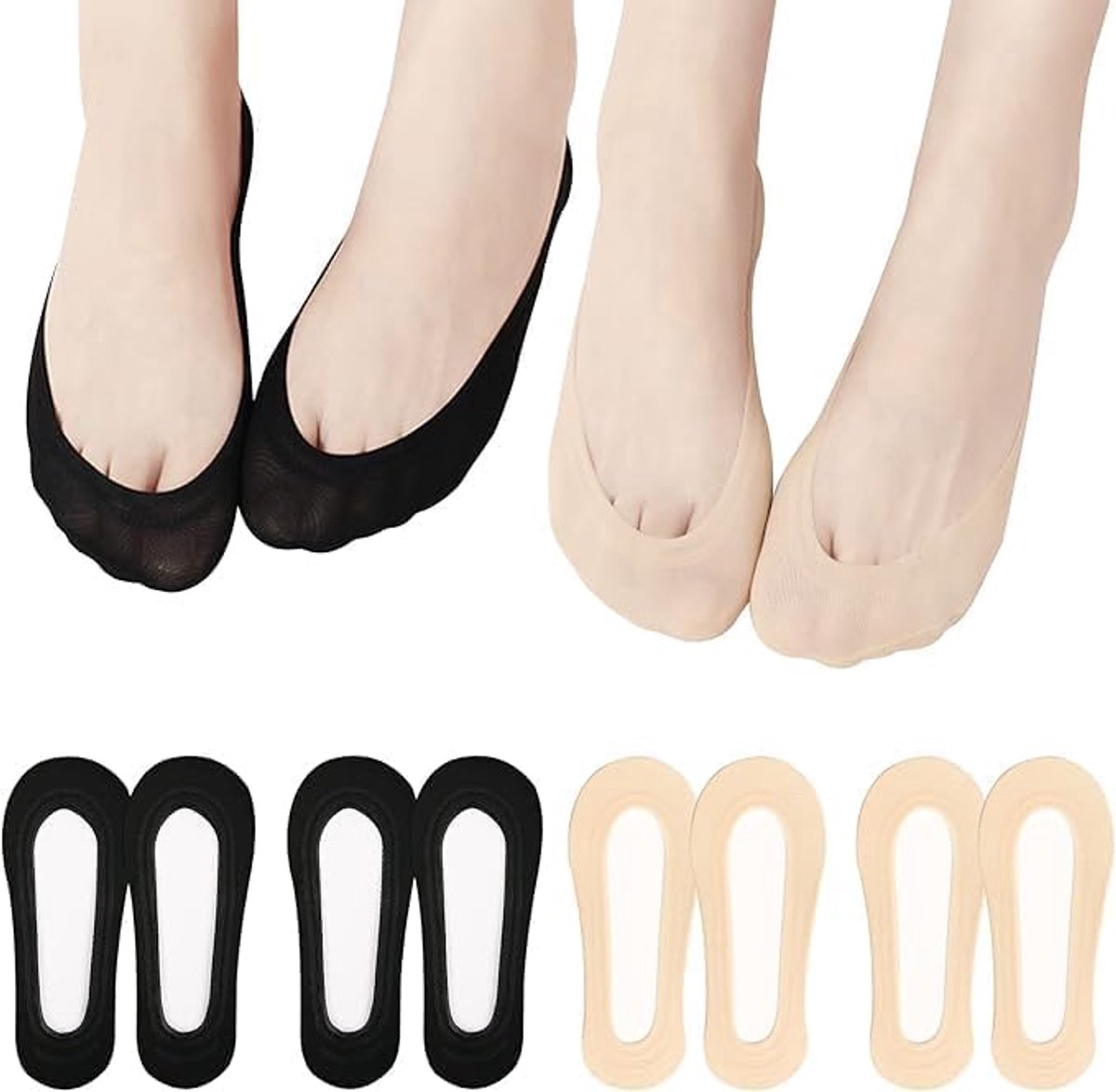 Sokken voor dames en heren, laag, ademend, van ijszijde, antislip, met siliconen, voor mocassins, ballerina's, sneakers, maat 38-42