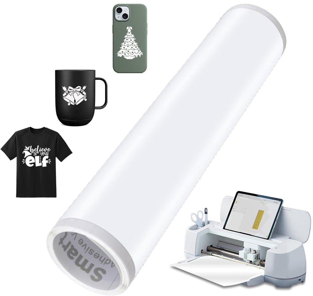 Smart permanent vinyl wit, zelfklevende vinylrol 33 x 200 cm voor Cricut Explore 3 en Maker 3, geschikt voor doe-het-zelf, T-shirts, kopjes, auto en decoratie