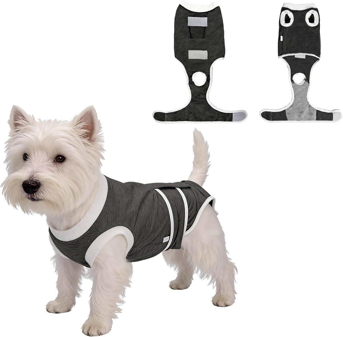 na operatie, voor hond en reen, OP-body hond, castratiebescherming en lekbescherming, zacht operatiepak, alternatief voor trechters voor kleine en middelgrote honden, grijs, L
