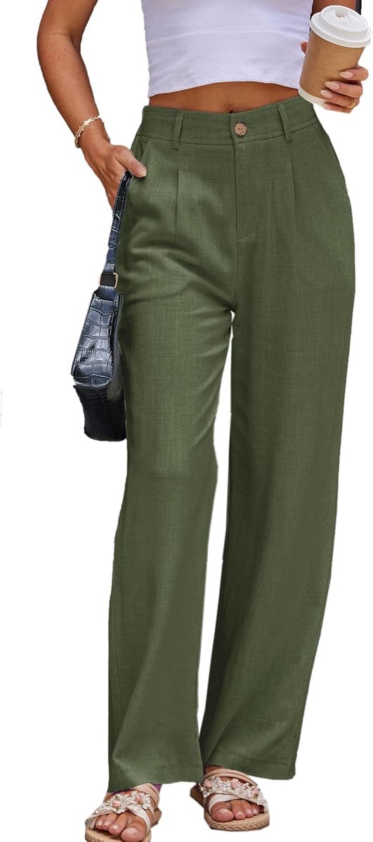 Broeken voor dames, chic, voor werk, casual, voor de zomer, zakelijk, recht, wijde pijpen, katoenen linnen broeken