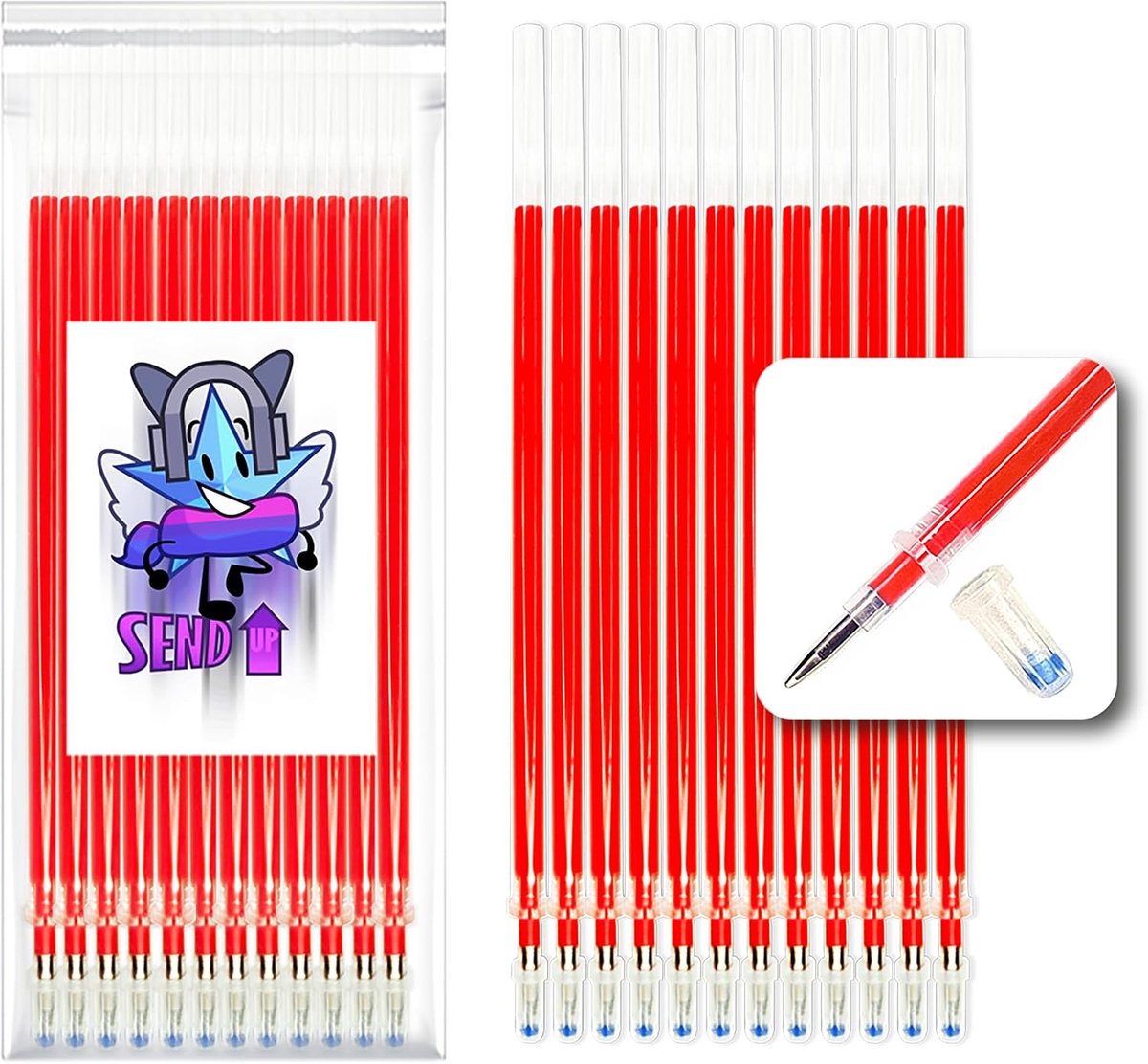 12 XXL-vullingen voor uitwisbare gelpen, ook compatibel met Legami kleur rood, punt 0,5. Bullet Stick voor school, op stof en leer, warmteuitwisbaar