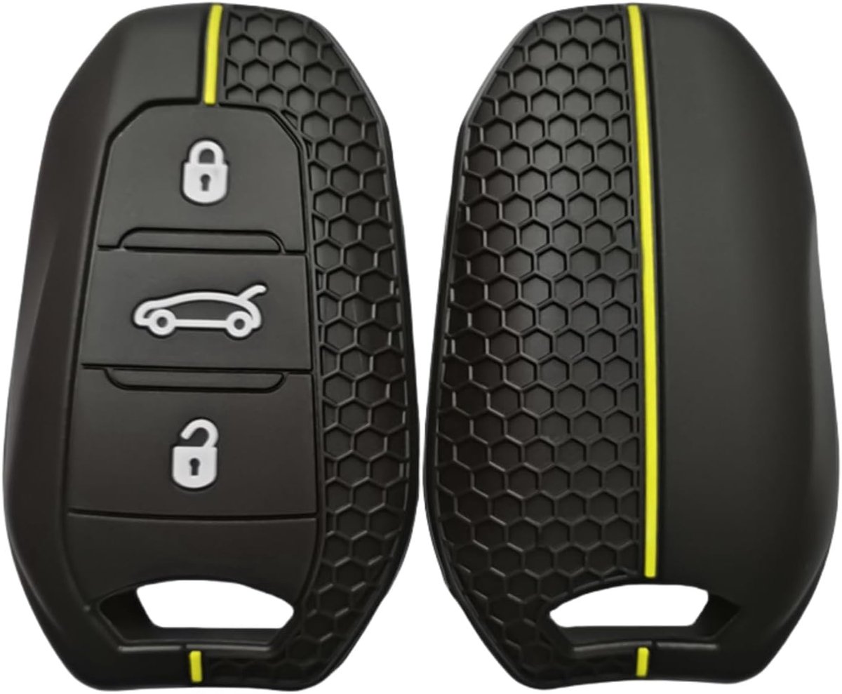 autosleutelhoes voor Peugeot 207 Rifter 308 407 508 Rxh 5008 2008 4008 408 voor Citroen C3 C4 Picasso accessoires voor sleutelbehuizing (gele lijn)