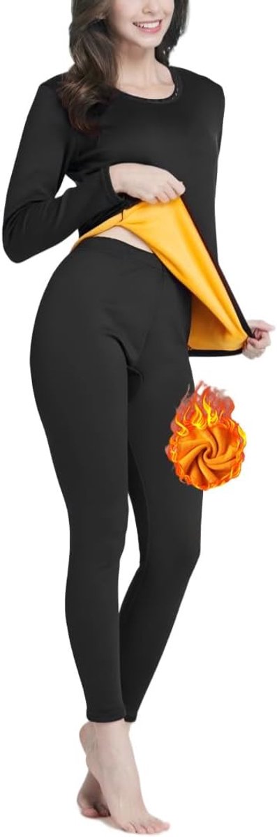Thermisch ondergoed voor dames, met fleece gevoerd, onderhemd, thermische broek, Long Johns Base Layer extra dik pak, super warm