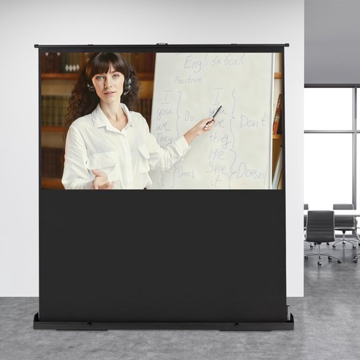 Projectiescherm Vloerstaand - Zwart 70x40 Inch - 16:9 Beeldverhouding - 80 Inch Diagonaal - Glasvezel Aluminium Frame - Voor Home Theater Kantoor School