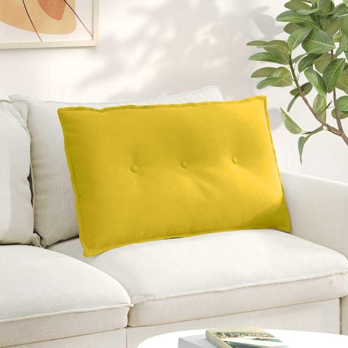 Rugkussen, geel, 80 x 50 cm, corduroy met polyestervulling, afneembare overtrek en ritssluiting, zachte rugsteun voor woonkamer, slaapkamer en kantoor