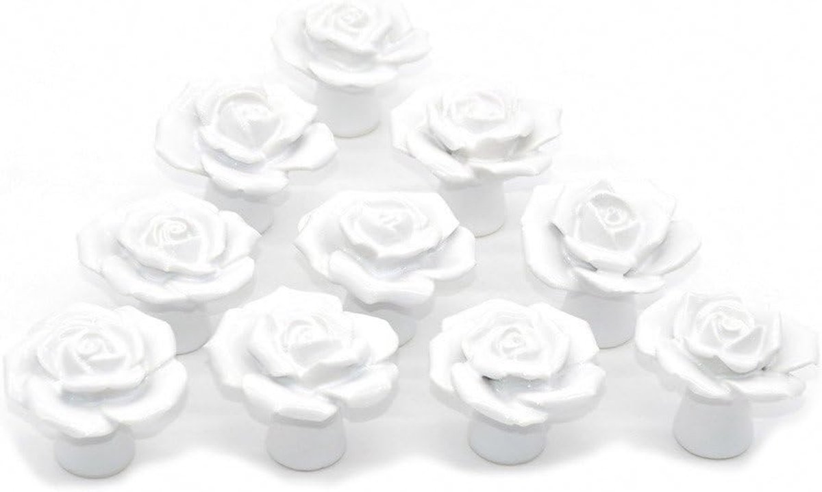 Bloem Keramische Deurknop Dressoir Keukenkast Kast Lade Trekt Handgrepen 10 Pack, Wit
