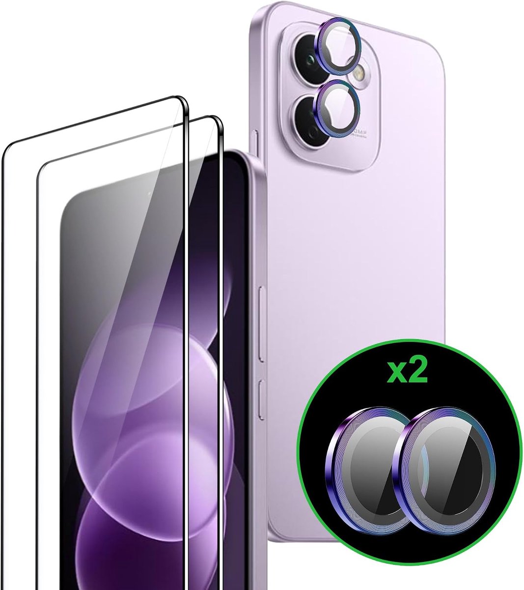 Glas voor Xiaomi Redmi Note 17 Pro Max 5G, 2 stuks beschermglas met locator + 2 stuks camerabescherming beschermfolie, 9H hardheid, anti-kras displaybeschermfolie HD
