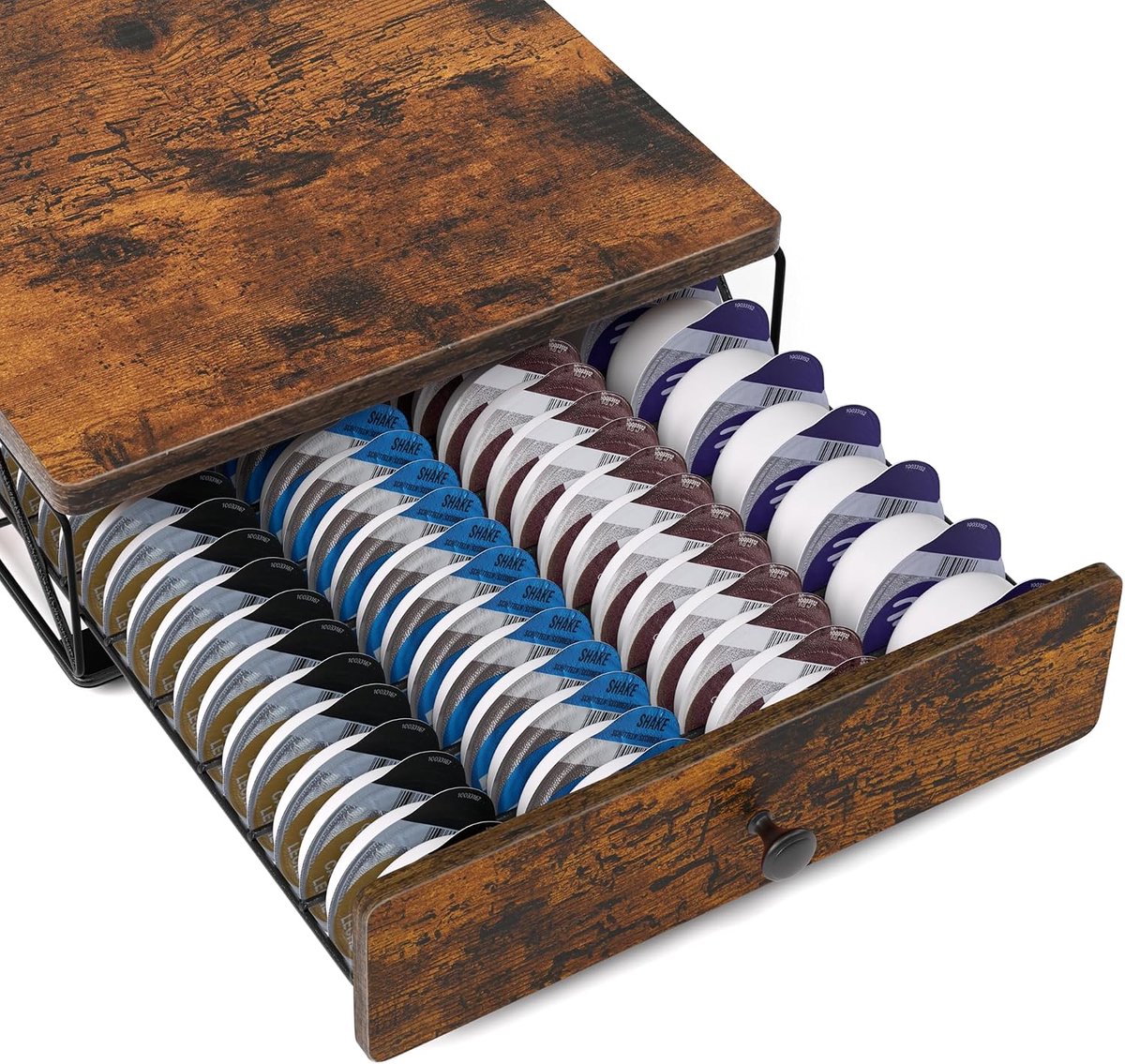 Koffiepadhouder voor Tassimo 64 capsules, opslag voor koffiepads met vintage top voor Tassimo-machine, antislip, anti-vibratie ontwerp Pod Station Organizer (niet inbegrepen peulen)