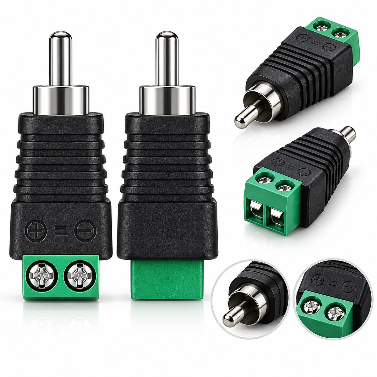 Sounix RCA Adapter - 4 Stuks RCA Male Connector met Schroefterminal - Audio & Video Stekker - Zonder Solderen - Zwart