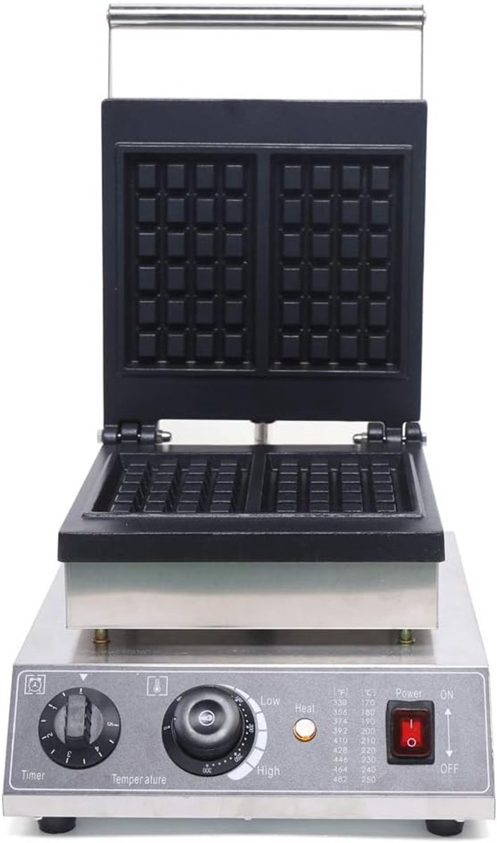Wafelbroodrooster met 2 vakken, wafelijzer, sandwichmaker, vierkante wafelmachine, elektrische grill, roestvrij staal, anti-aanbaklaag, 180 graden gedraaid, 1500 W, 220 V, 30 x 36 x 24,5 cm