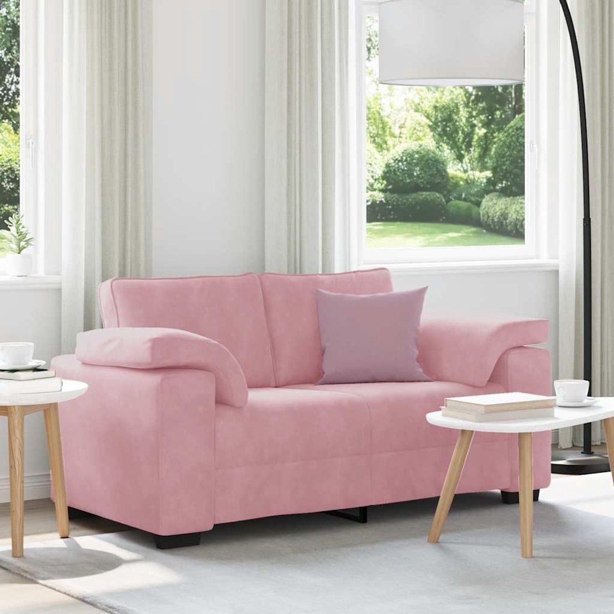 Roze 120 cm fluwelen stoffen bekleding relaxbank met gevoerde zittingen en robuust frame voor woonkamer slaapkamer studeerkamer