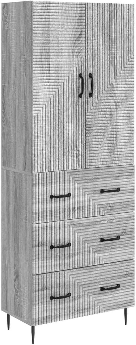 2 stuks kastset, 2 deuren 3 laden 66x34,5x90cm grijs sonoma, houtmateriaal, ladekast wandkast, wandhouder, voor slaapkamer, hal, woonkamer, kantoor 3416643