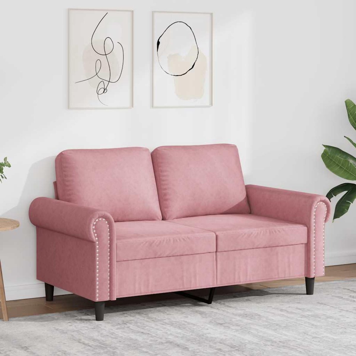 2-zitsbank in roze, 120 cm breed, fluwelen bekleding, comfortabel gestoffeerde meubels met metalen frame en modern design