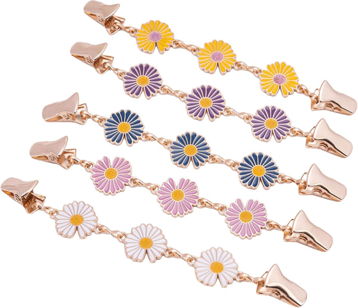 5 stuks madeliefjes-cardigan-clips, kleurrijke truiclip, madeliefjes, bloemenbroches, cinch-clips, creatief voor sjaal, overhemden, cape, doek, jas, aantrekken van kleding