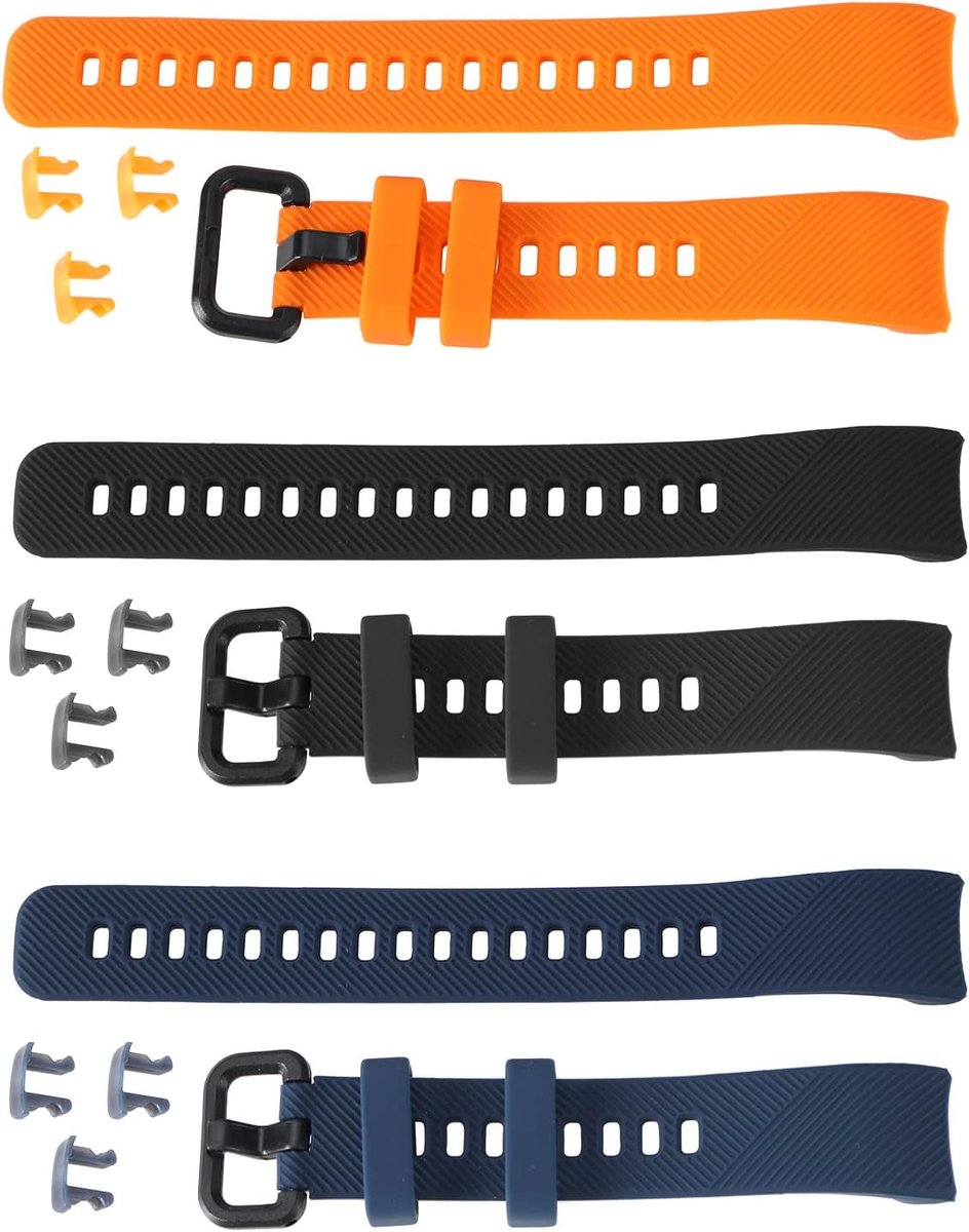 Horlogeband vervangset 3 stuks - 150~230mm - Siliconen - Verstelbare polsband met sluitingen - Zwart, Blauw, Oranje