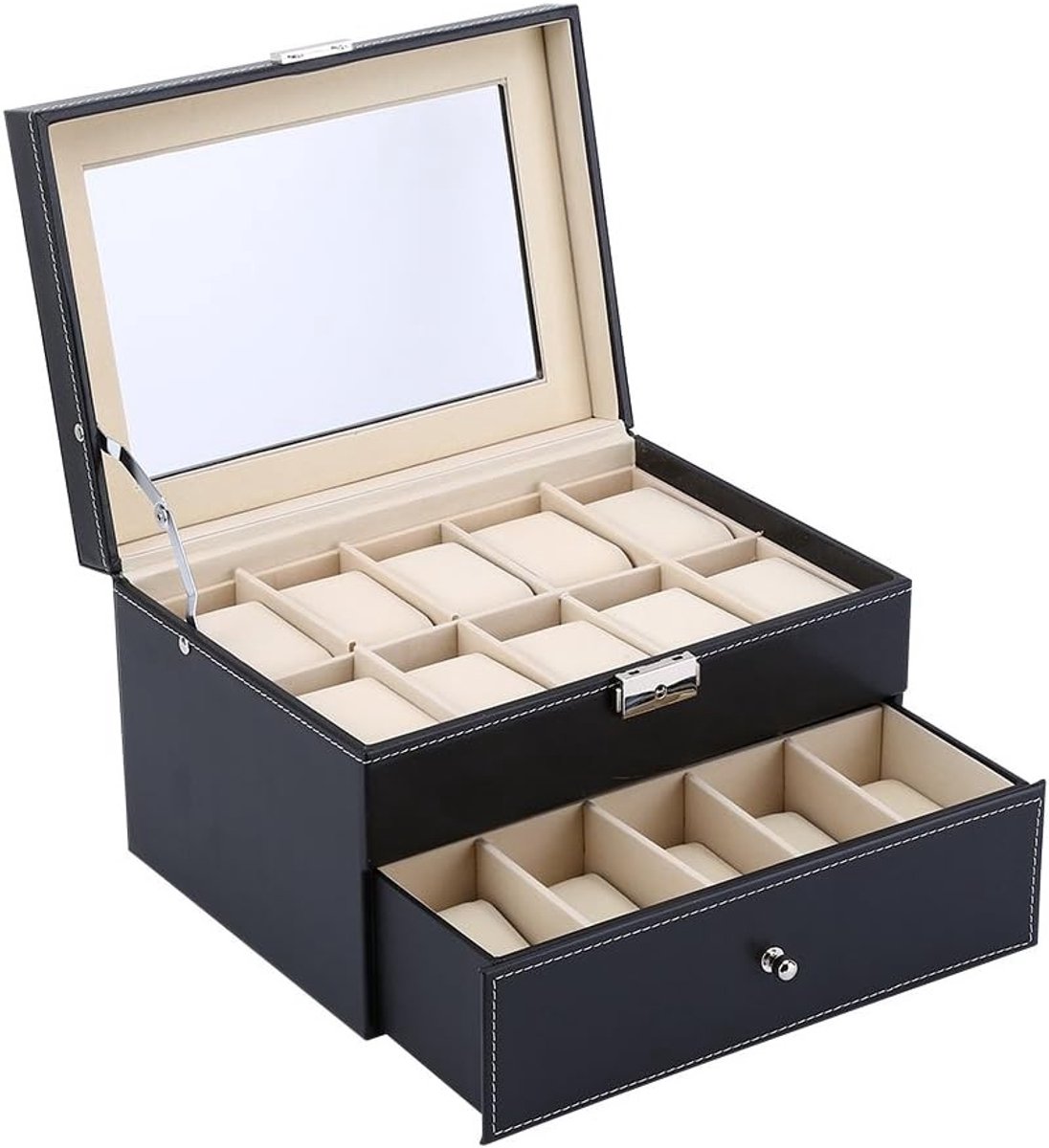 Leren Horlogedoos met 20 Compartimenten, Luxe Opbergdoos voor Sieraden en Accessoires, Organizer voor Collectie